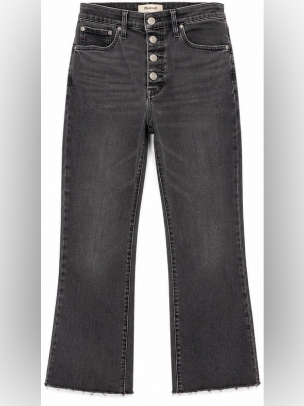 Madewell Cali Demi-Boot Jeans 29T Black High Rise Button Fly Raw Hem